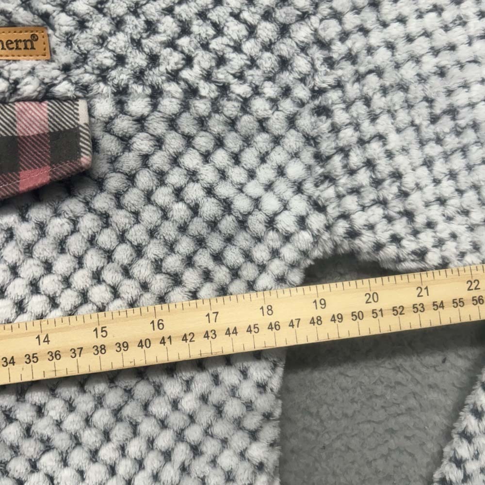 Simply Southern White and Black Patterned Fleece Pullover with Plaid Accents - Picture 5 of 9